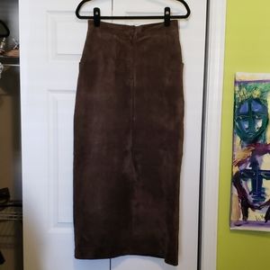Long Brown Suede Leather Skirt